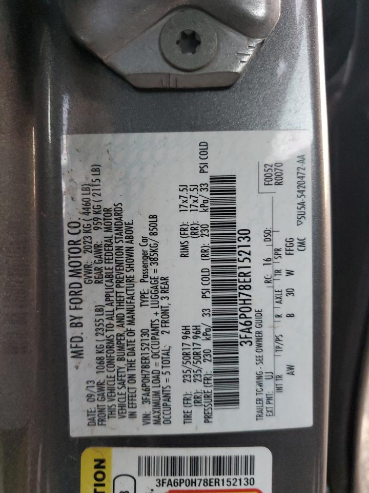 2014 Ford Fusion VIN 3FA6P0H78ER152130 Copart auction photo, front end / side damage thumbnail 14