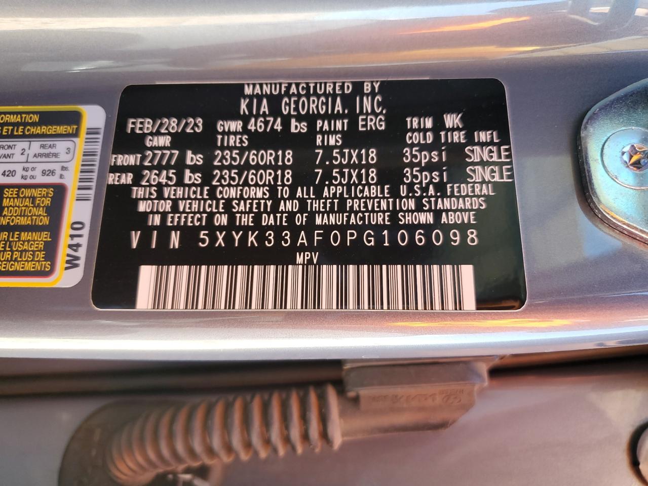 2023 KIA Sportage VIN 5XYK33AF0PG106098 Copart auction photo, front end / rear end damage thumbnail 13