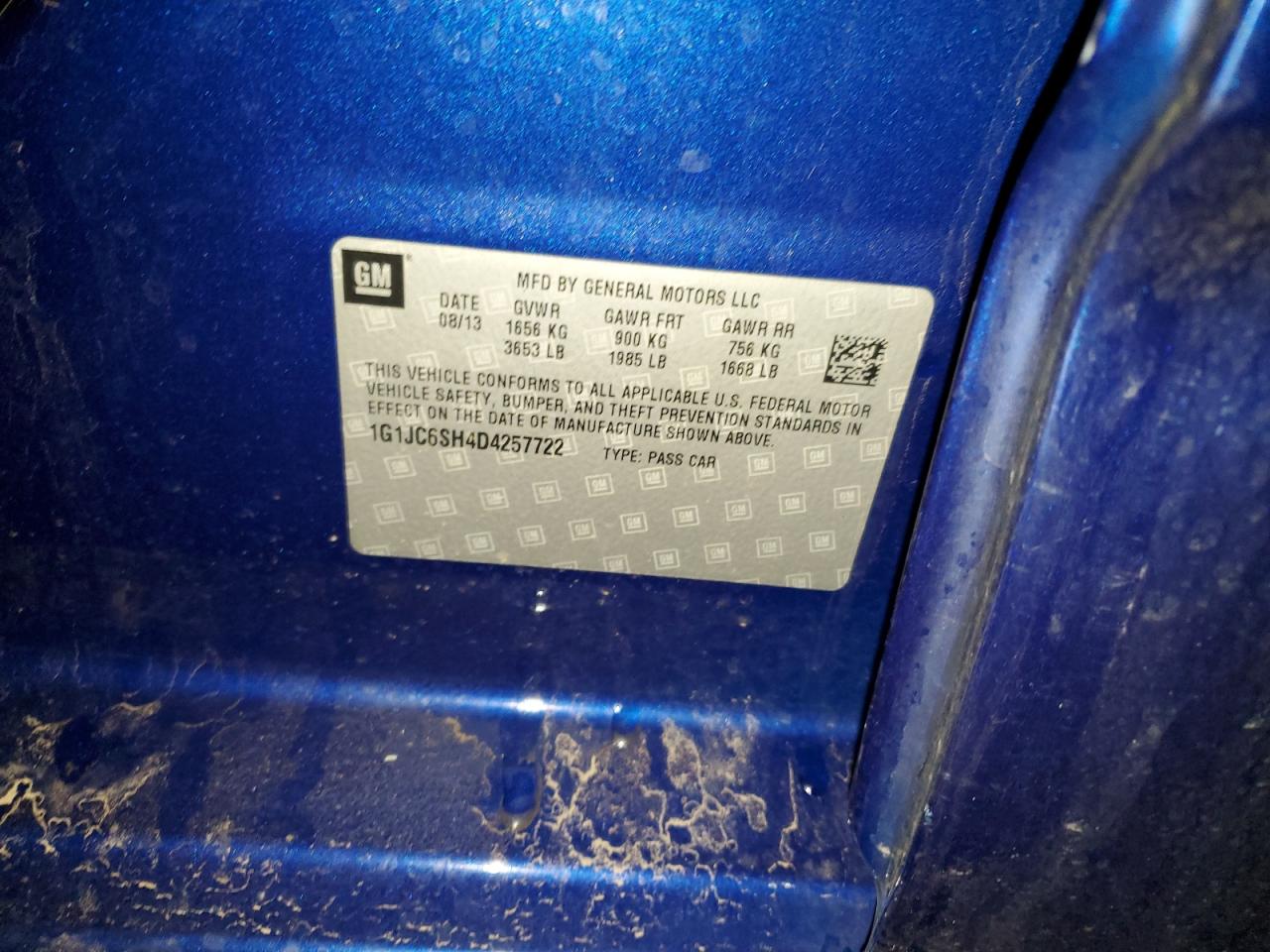 2013 Chevrolet Sonic VIN 1G1JC6SH4D4257722 Copart auction photo, side / rear end damage thumbnail 14