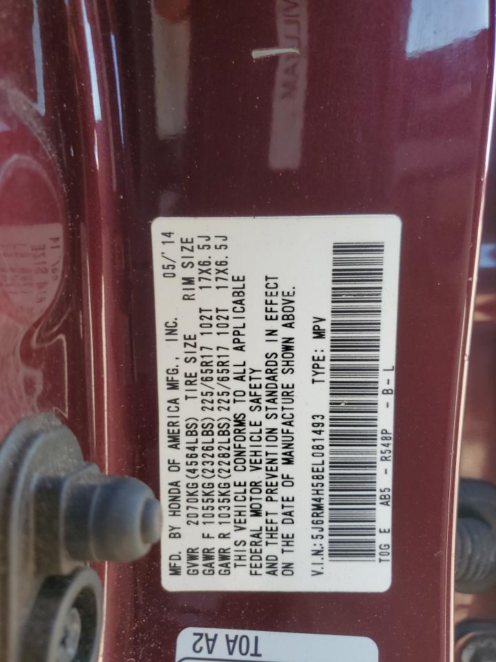 2014 Honda CR-V VIN 5J6RM4H58EL081493 Copart auction photo, front end damage thumbnail 16