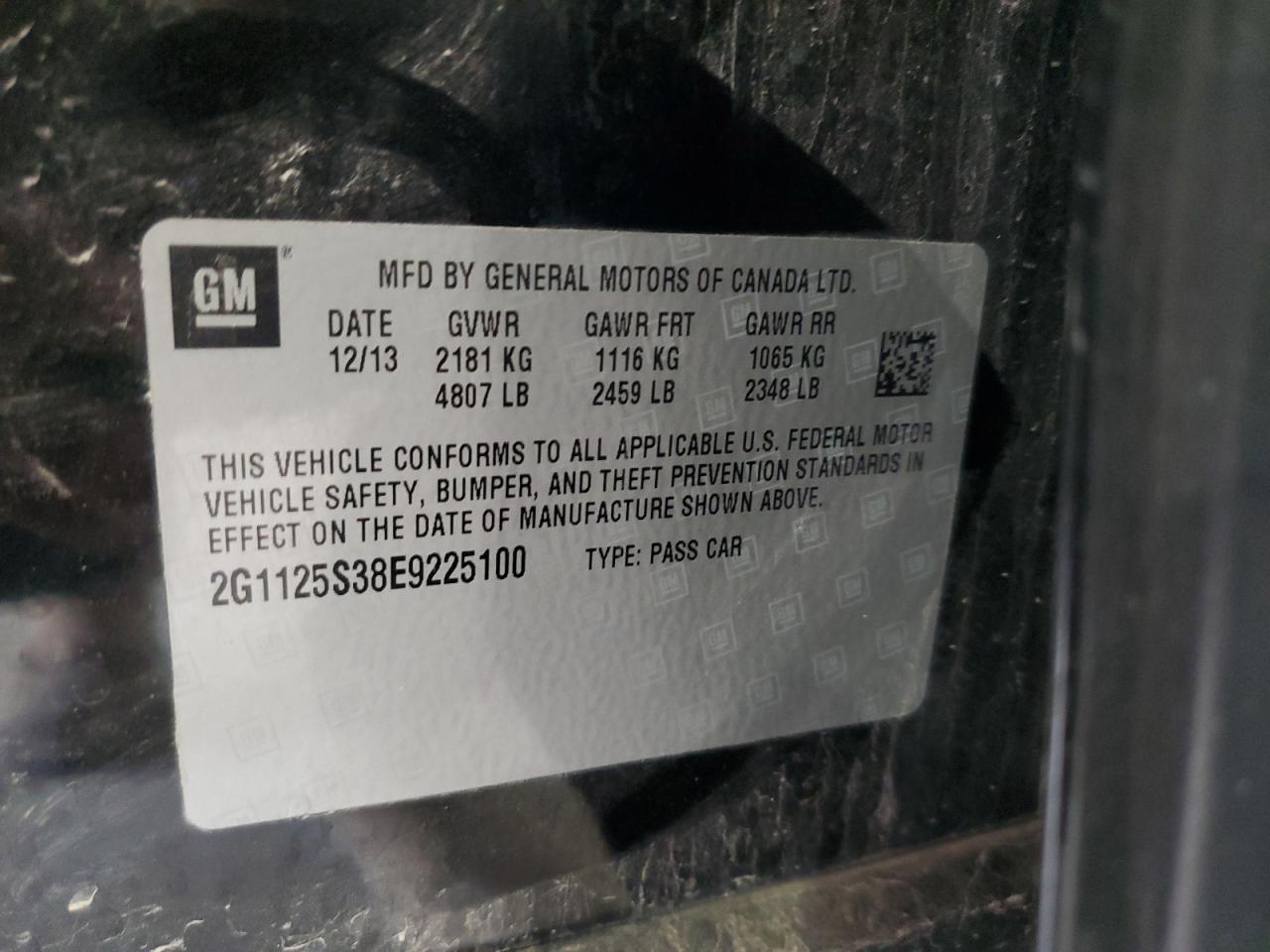 2014 Chevrolet Impala VIN 2G1125S38E9225100 Copart auction photo, front end damage thumbnail 12
