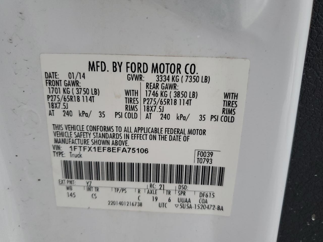 2014 Ford F-150 VIN 1FTFX1EF8EFA75106 Copart auction photo, all over damage thumbnail 12
