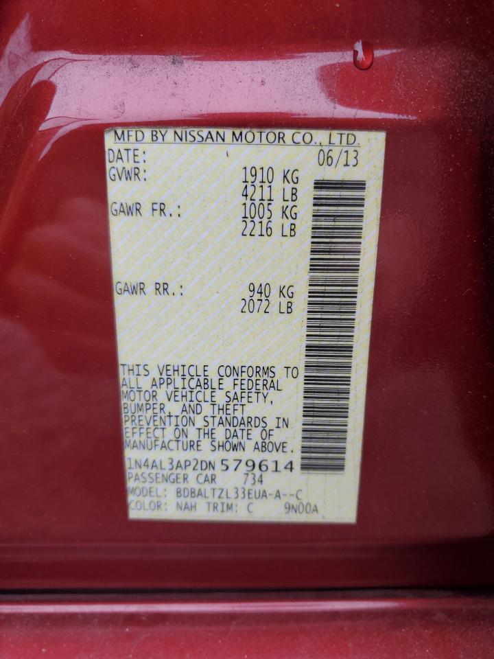 2013 Nissan Altima VIN 1N4AL3AP2DN579614 Copart auction photo, all over / damage history damage thumbnail 12