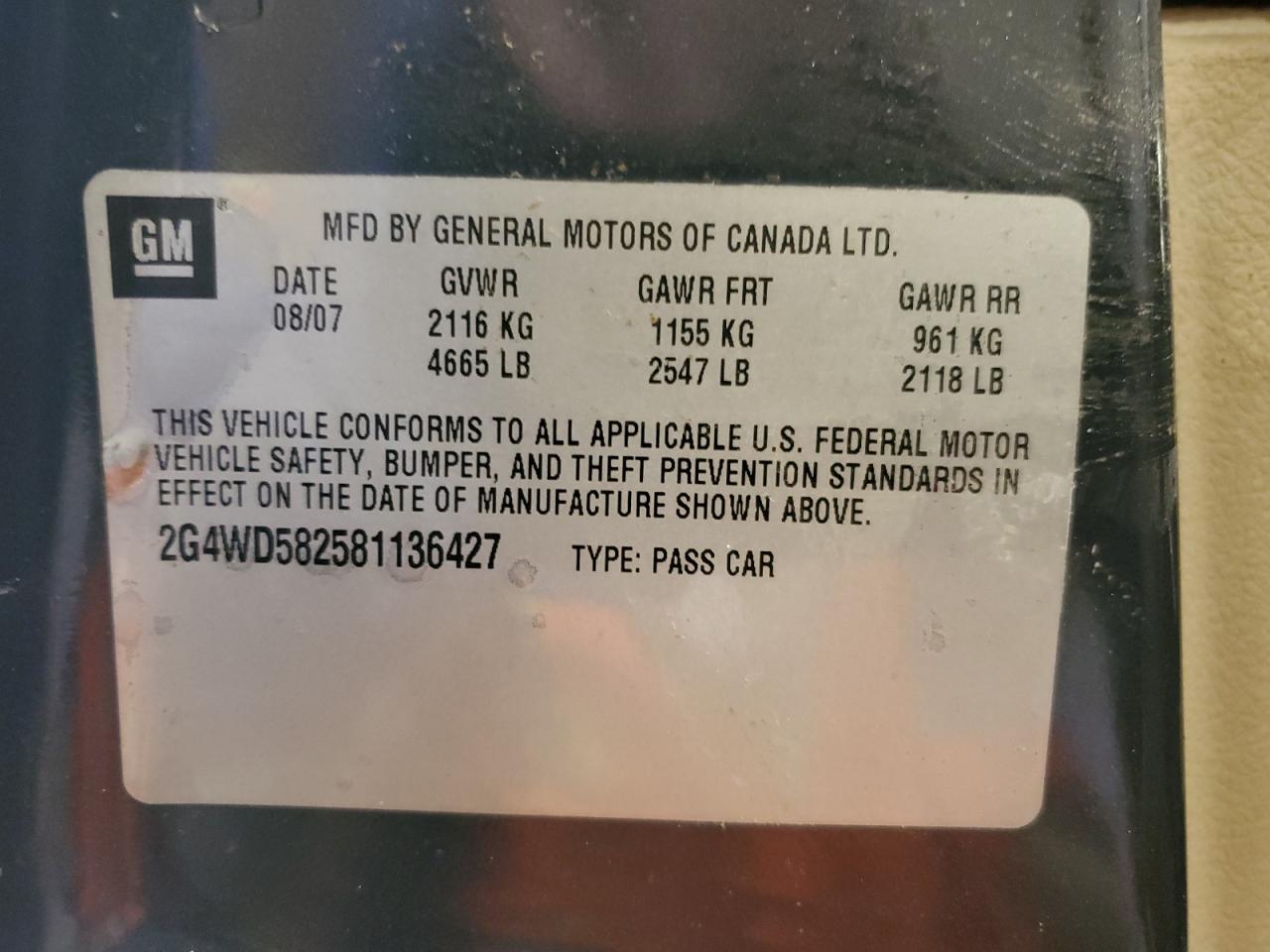 2008 Buick LaCrosse VIN 2G4WD582581136427 Copart auction photo, front end / side damage thumbnail 13