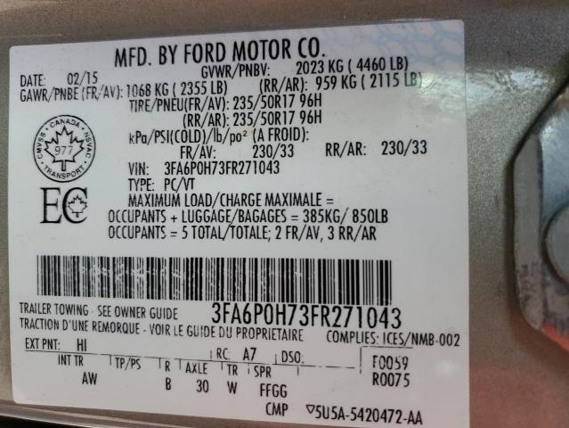 2015 Ford Fusion VIN 3FA6P0H73FR271043 Copart auction photo, rear end / side damage thumbnail 12