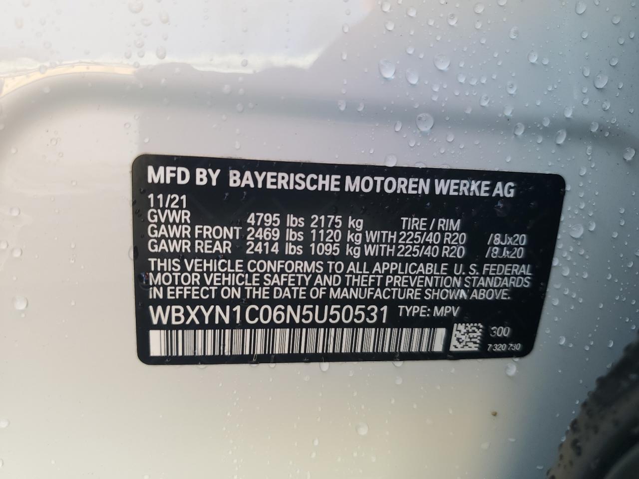2022 BMW X2 VIN WBXYN1C06N5U50531 Copart auction photo, minor dent/scratches damage thumbnail 14