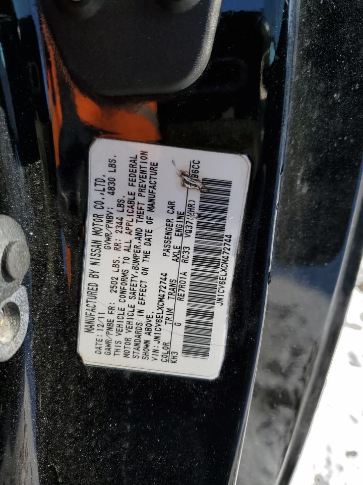 2012 Infiniti G VIN JN1CV6ELXCM472744 Copart auction photo, front end damage thumbnail 12