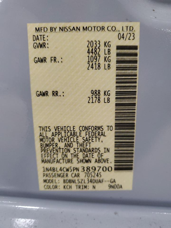 2023 Nissan Altima VIN 1N4BL4CW5PN389700 Copart auction photo, front end damage thumbnail 13