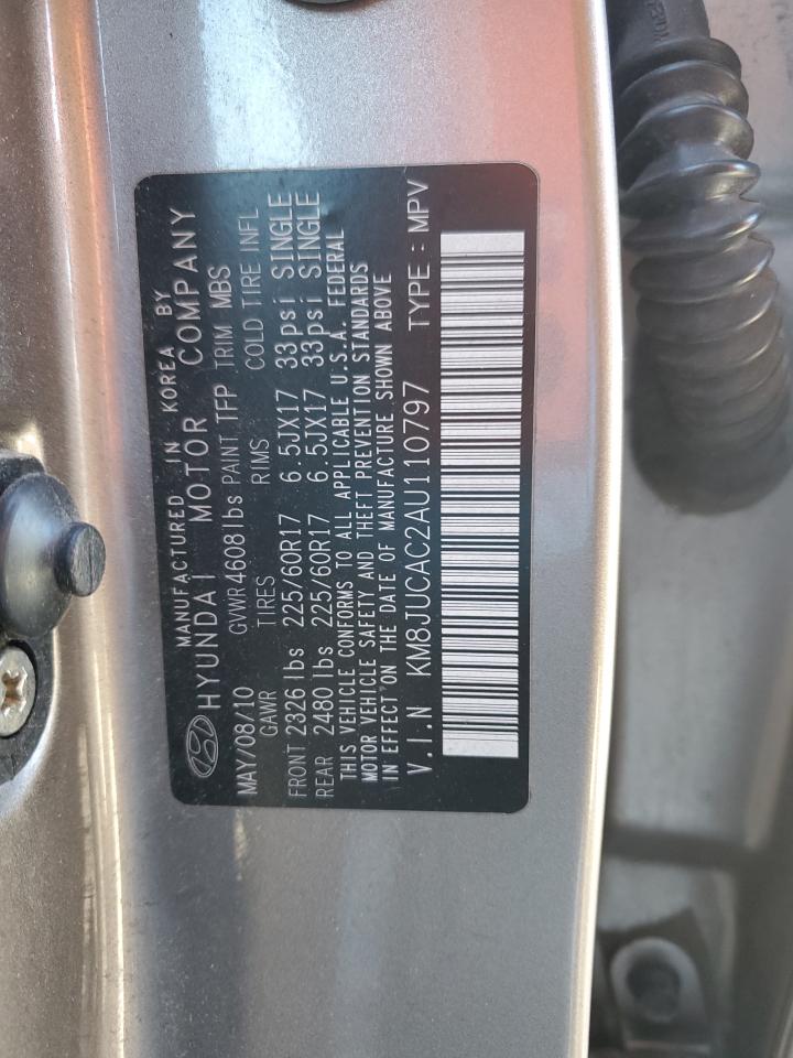 2010 Hyundai Tucson VIN KM8JUCAC2AU110797 Copart auction photo, rear end damage thumbnail 13