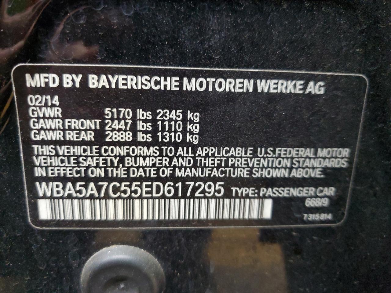 2014 BMW 5er VIN WBA5A7C55ED617295 Copart auction photo, minor dent/scratches damage thumbnail 12