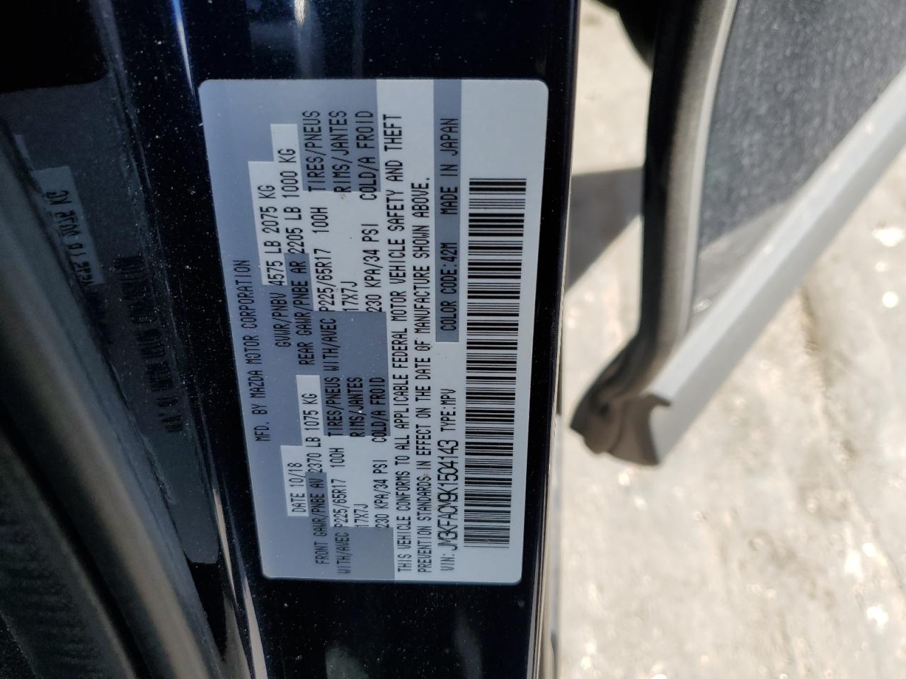 2019 Mazda CX-5 VIN JM3KFACM9K1504143 Copart auction photo, front end damage thumbnail 14