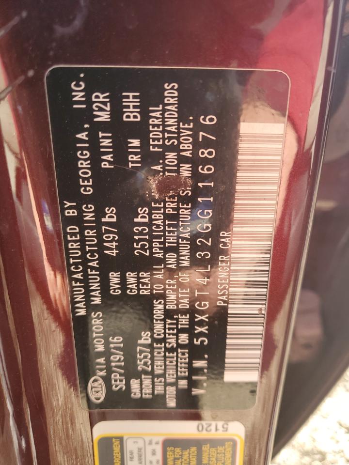 2016 KIA Optima VIN 5XXGT4L32GG116876 Copart auction photo, rear end / mechanical damage thumbnail 13