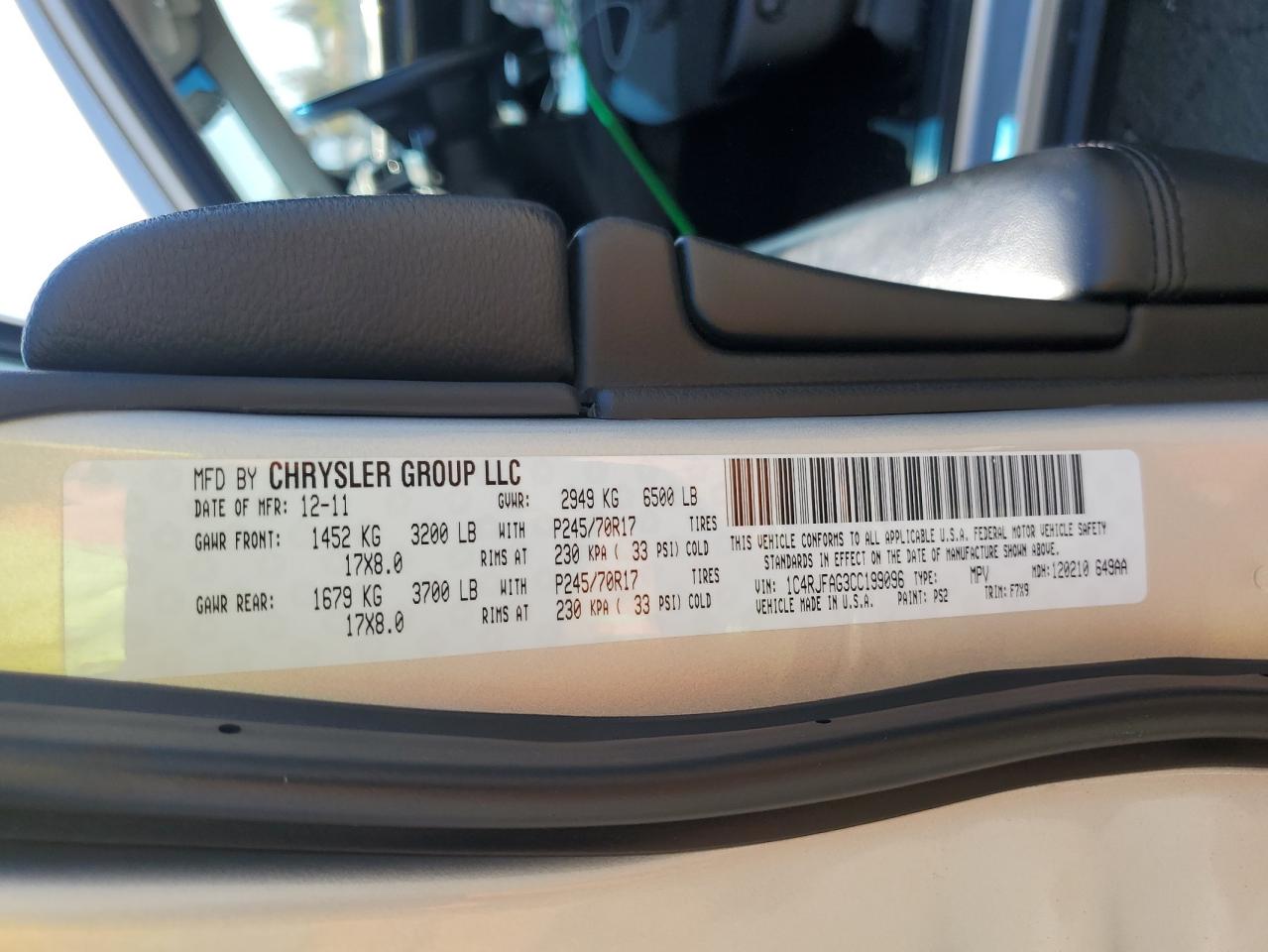 2012 Jeep Grand Cherokee VIN 1C4RJFAG3CC199096 Copart auction photo, vandalism damage thumbnail 13