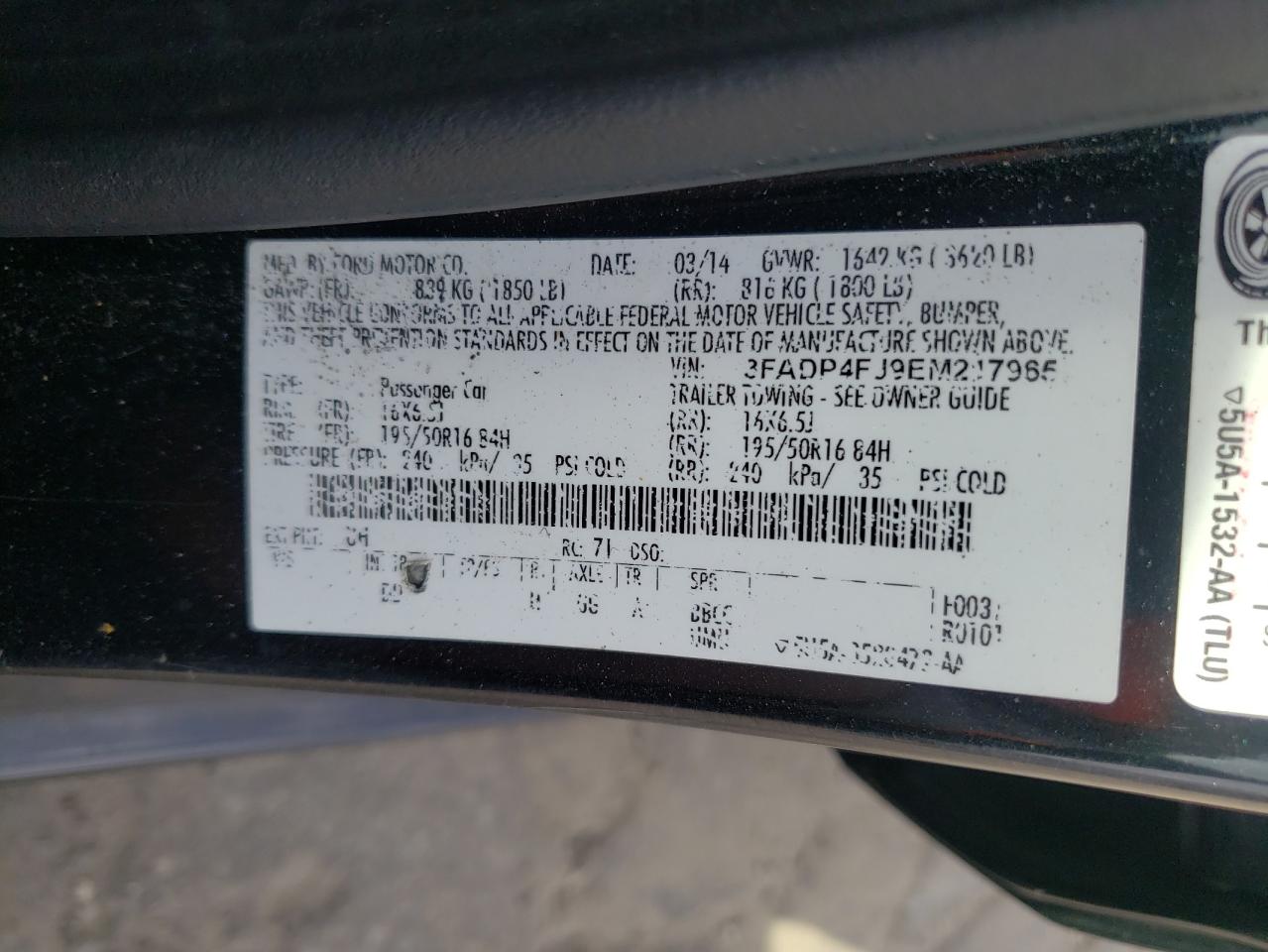 2014 Ford Fiesta VIN 3FADP4FJ9EM217965 Copart auction photo, front end damage thumbnail 13
