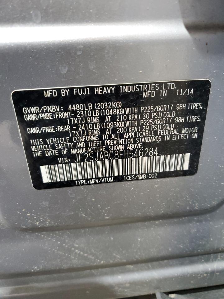2015 Subaru Forester VIN JF2SJABC8FH546284 Copart auction photo, front end / all over damage thumbnail 14
