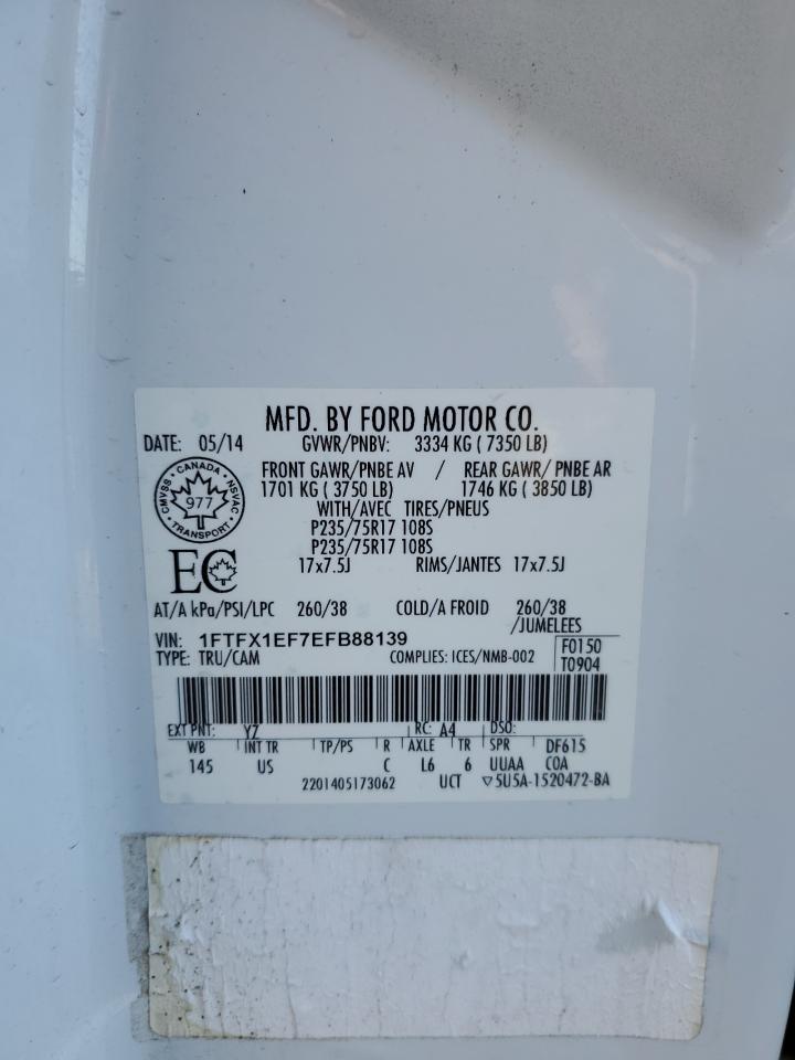2014 Ford F-150 VIN 1FTFX1EF7EFB88139 Copart auction photo, front end / hail damage thumbnail 12