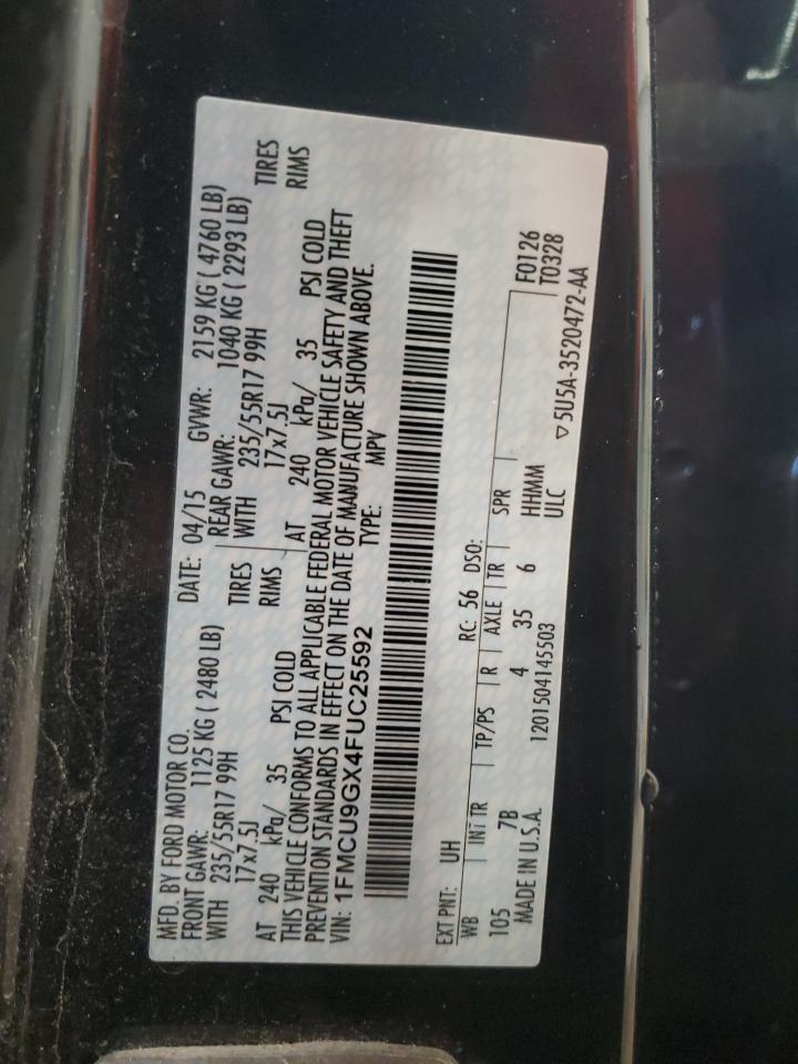 2015 Ford Escape VIN 1FMCU9GX4FUC25592 Copart auction photo, all over damage thumbnail 12