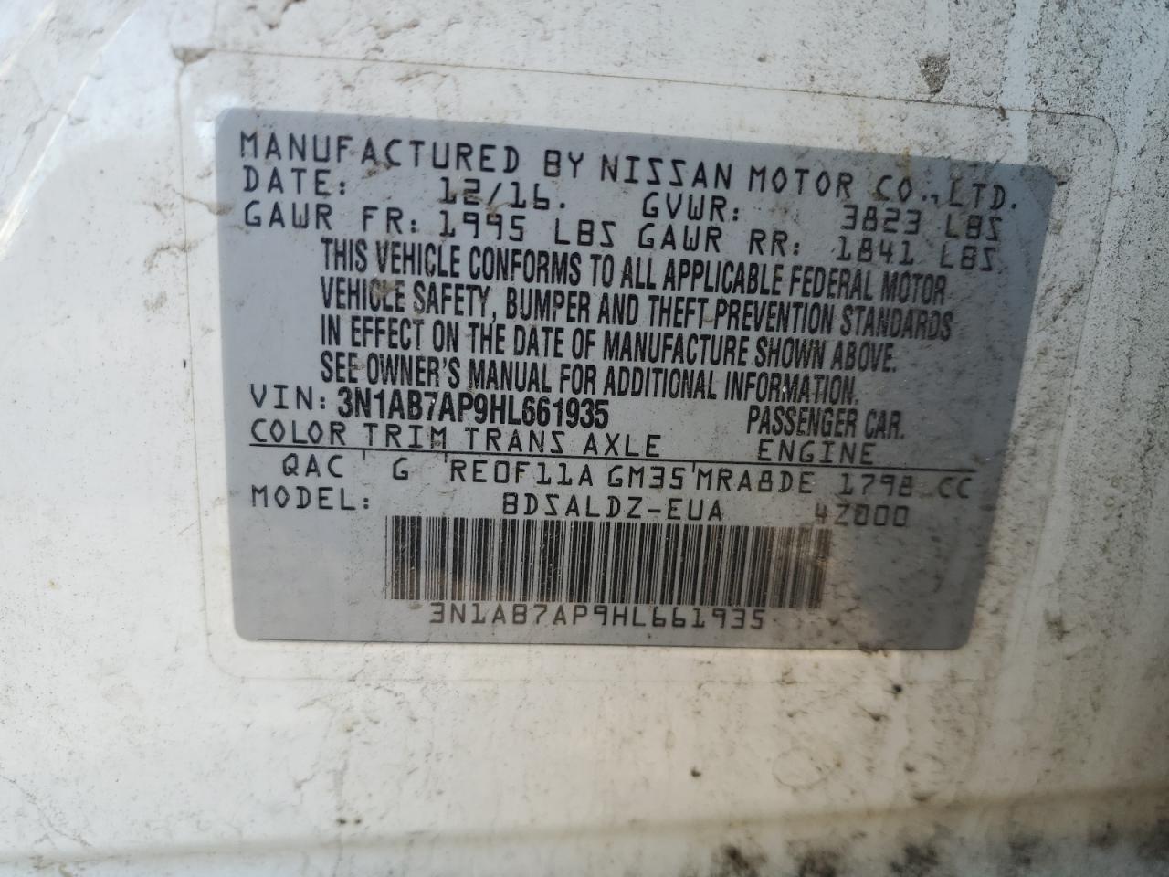 2017 Nissan Sentra VIN 3N1AB7AP9HL661935 Copart auction photo, front end / side damage thumbnail 12
