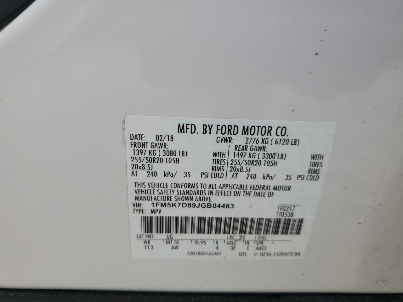2018 Ford Explorer VIN 1FM5K7D89JGB04483 Copart auction photo, water/flood damage thumbnail 14