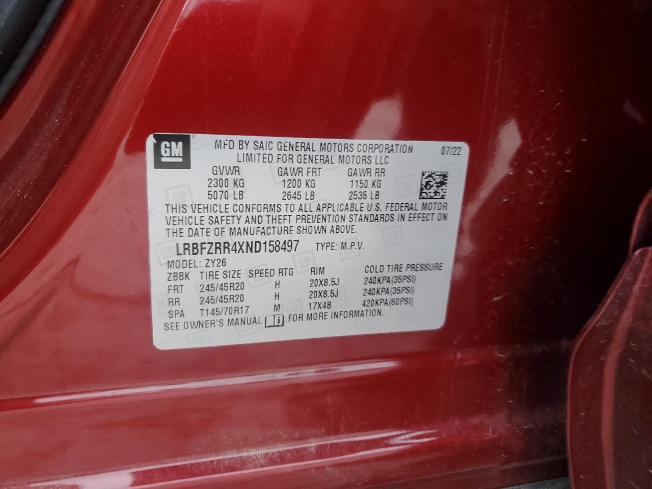 2022 Buick Envision VIN LRBFZRR4XND158497 Copart auction photo, front end / minor dent/scratches damage thumbnail 14