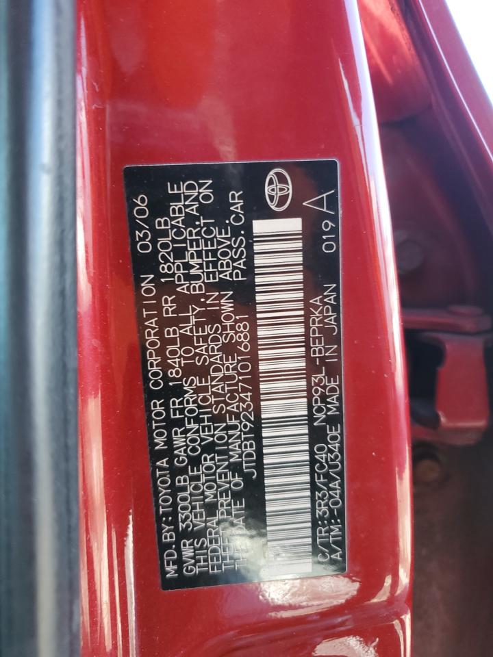 2007 Toyota Yaris VIN JTDBT923471016881 Copart auction photo, front end damage thumbnail 12