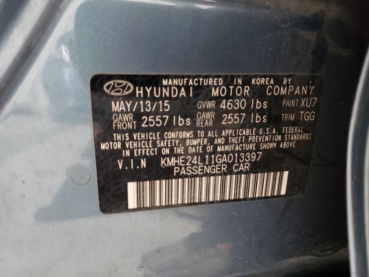 2016 Hyundai Sonata VIN KMHE24L11GA013397 Copart auction photo, front end damage thumbnail 14