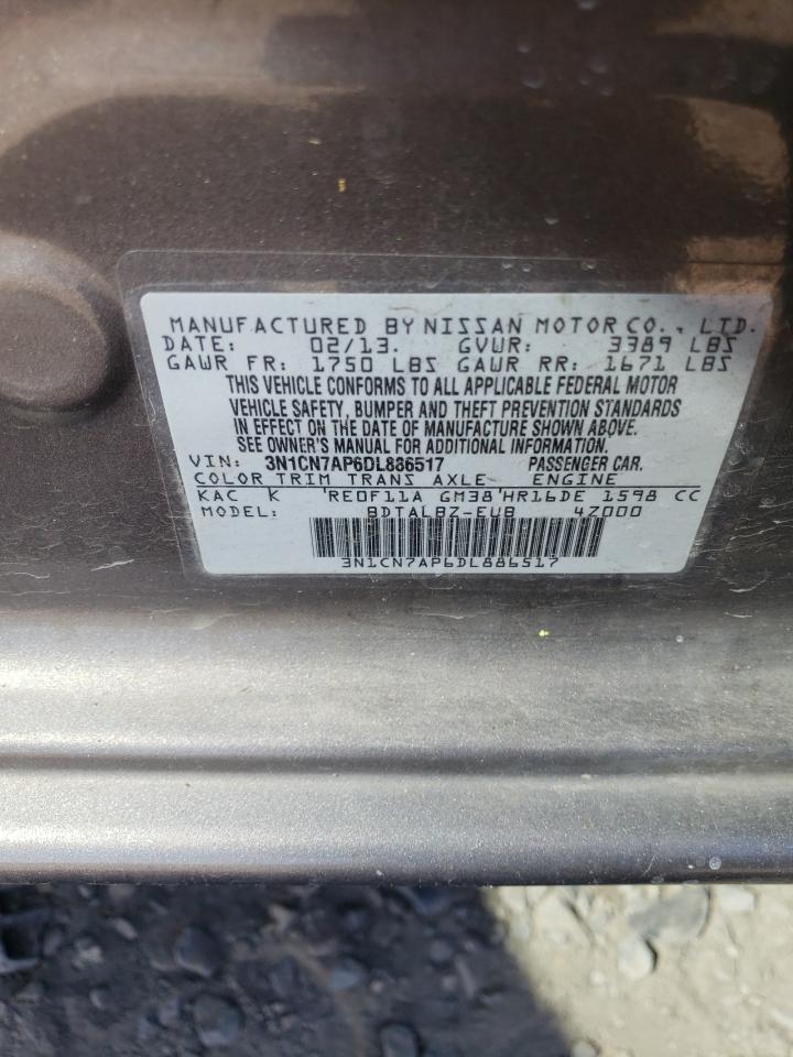 2013 Nissan Versa VIN 3N1CN7AP6DL886517 Copart auction photo, minor dent/scratches damage thumbnail 12