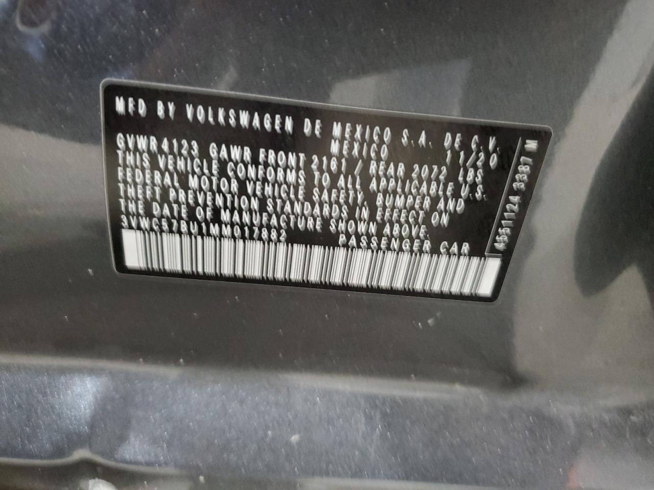 2021 Volkswagen Jetta VIN 3VWC57BU1MM017882 Copart auction photo, side damage thumbnail 12