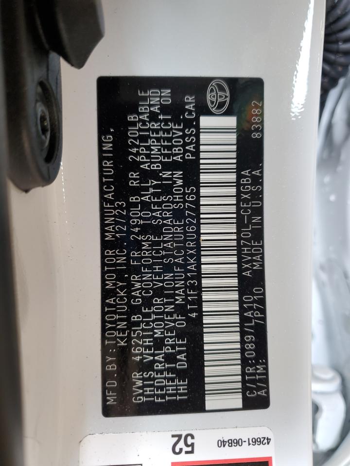 2024 Toyota Camry VIN 4T1F31AKXRU627765 Copart auction photo, side / rear end damage thumbnail 13