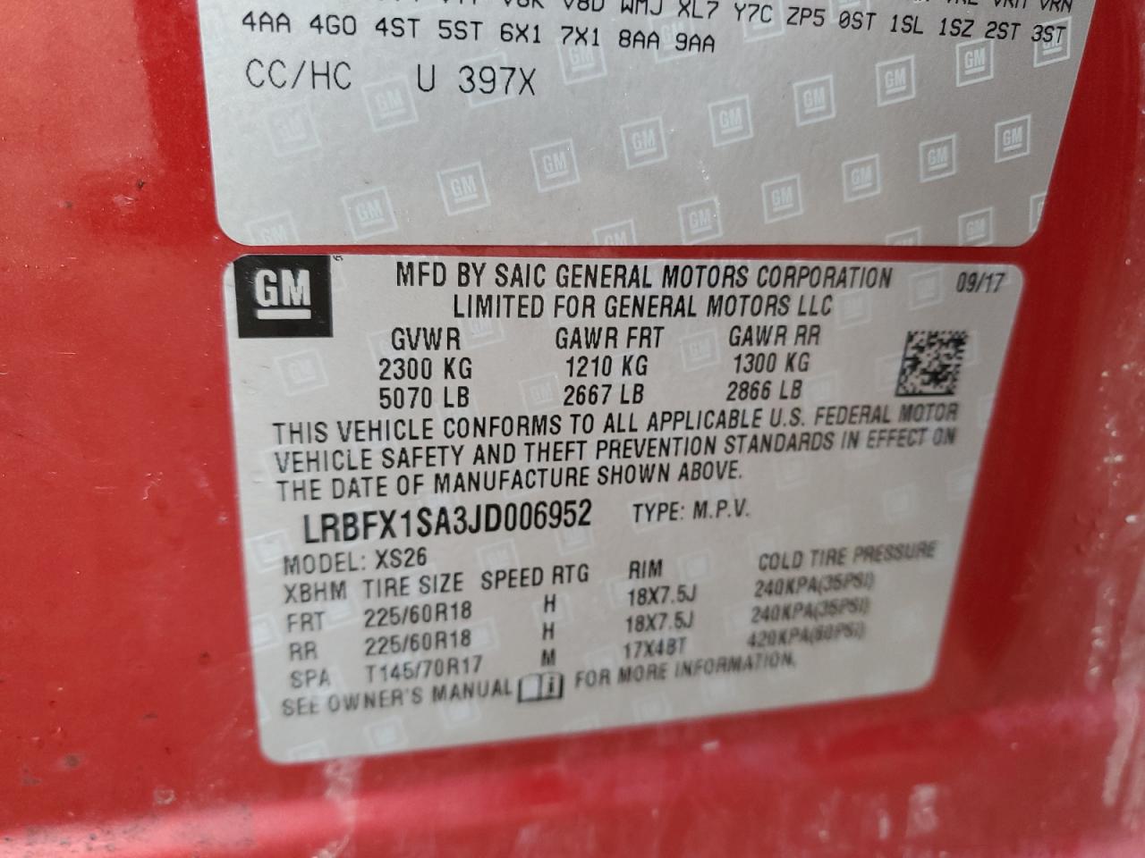 2018 Buick Envision VIN LRBFX1SA3JD006952 Copart auction photo, front end damage thumbnail 15