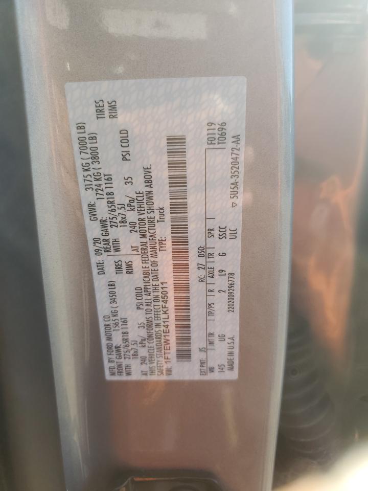 2020 Ford F-150 VIN 1FTEW1E41LKF45011 Copart auction photo, front end / undercarriage damage thumbnail 15
