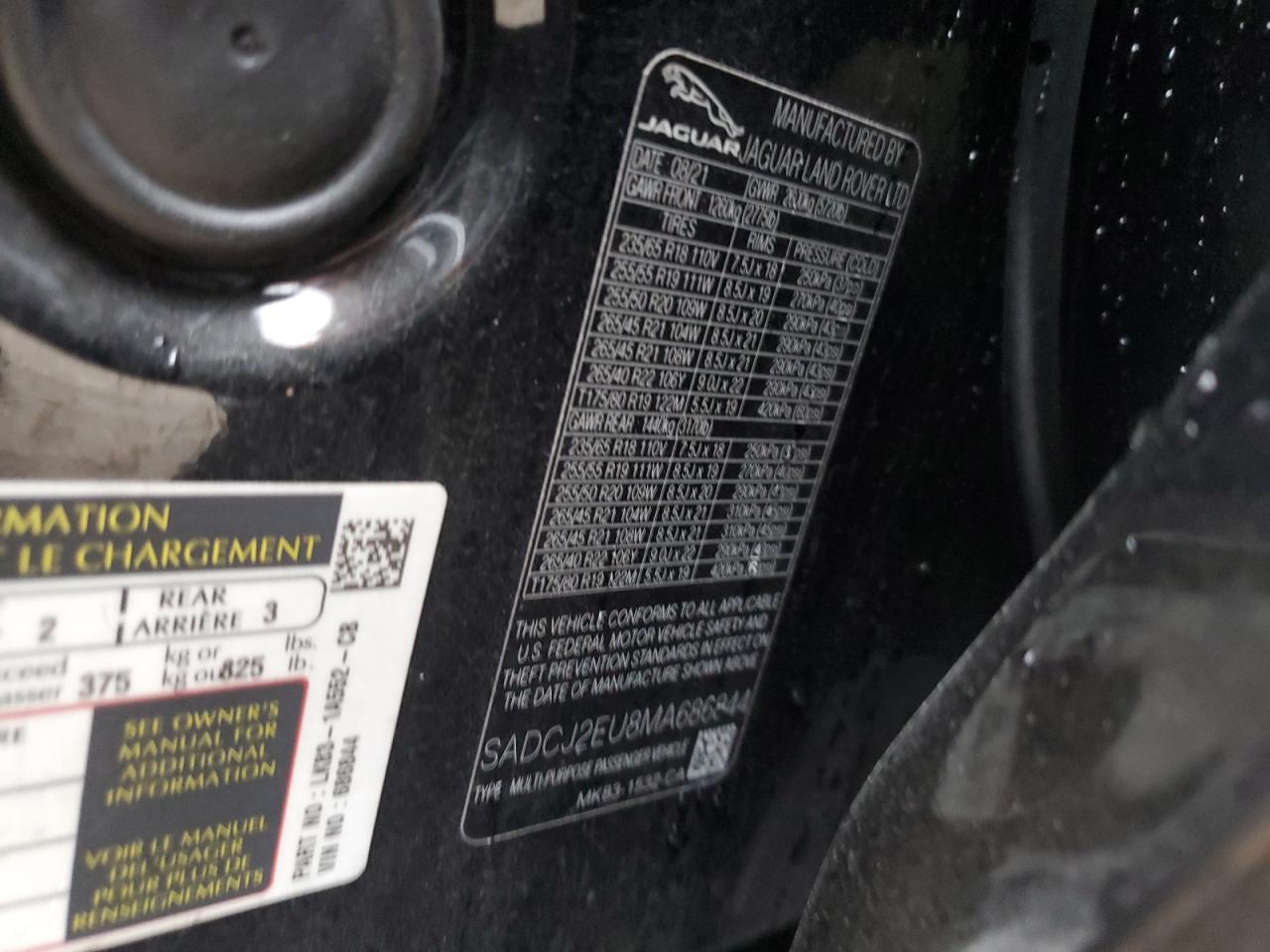 2021 Jaguar F-Pace VIN SADCJ2EU8MA686844 Copart auction photo, all over damage thumbnail 13