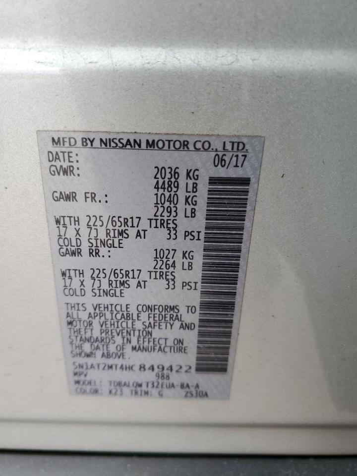2017 Nissan Rogue VIN 5N1AT2MT4HC849422 Copart auction photo, front end / minor dent/scratches damage thumbnail 15