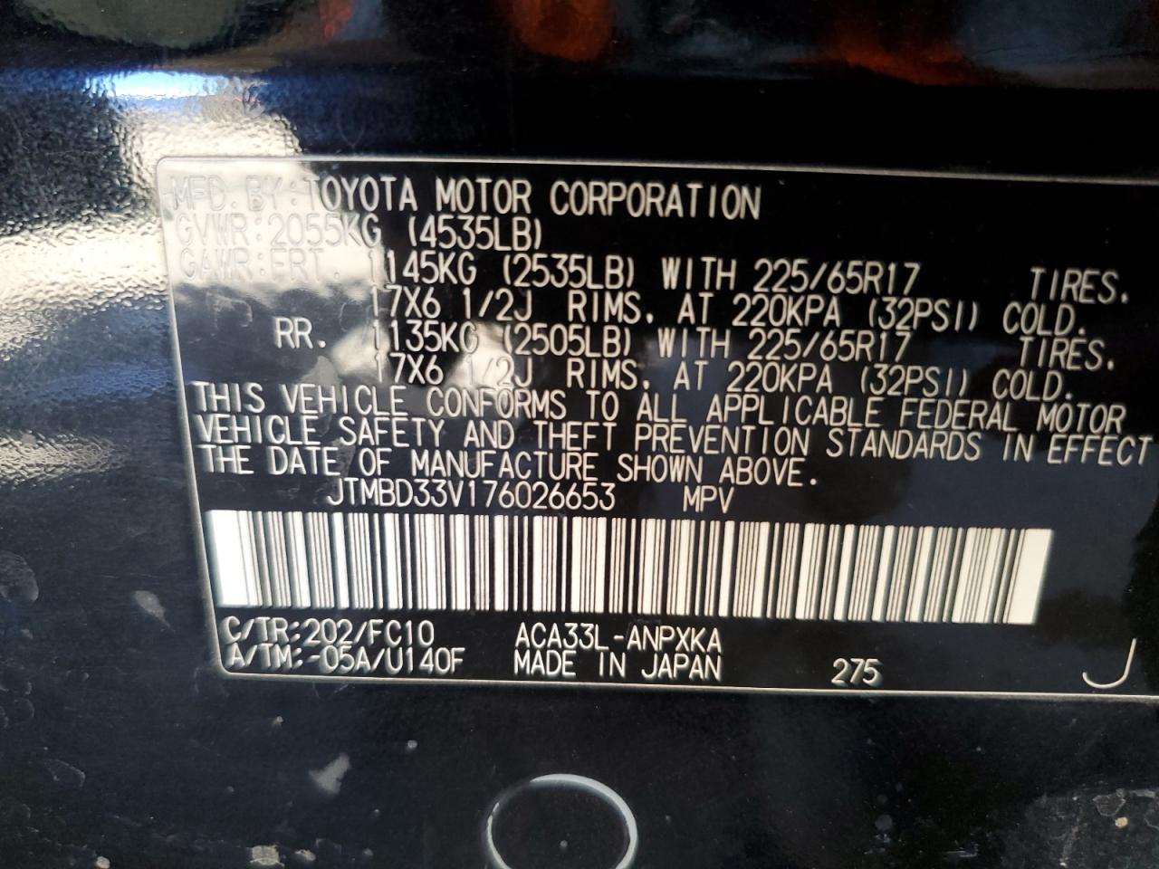 2007 Toyota RAV 4 VIN JTMBD33V176026653 Copart auction photo, front end / minor dent/scratches damage thumbnail 14