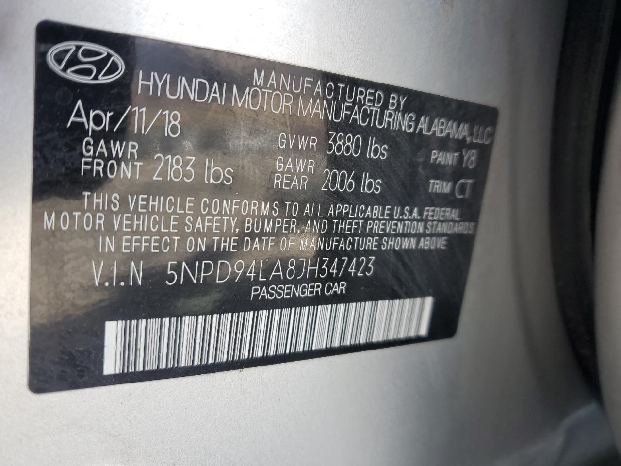 2018 Hyundai Elantra VIN 5NPD94LA8JH347423 Copart auction photo, front end damage thumbnail 15