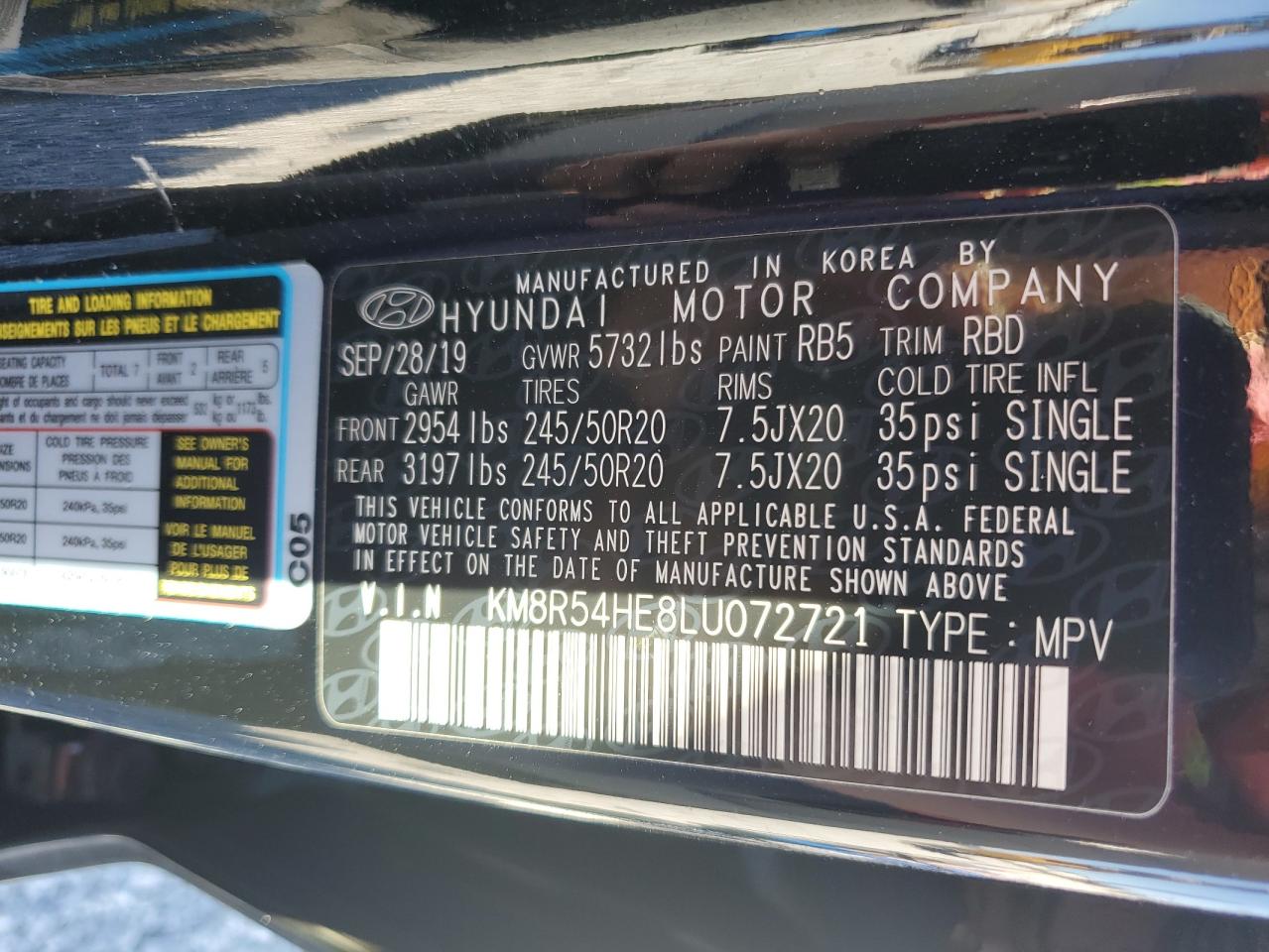 2020 Hyundai Palisade VIN KM8R54HE8LU072721 Copart auction photo, front end / minor dent/scratches damage thumbnail 14