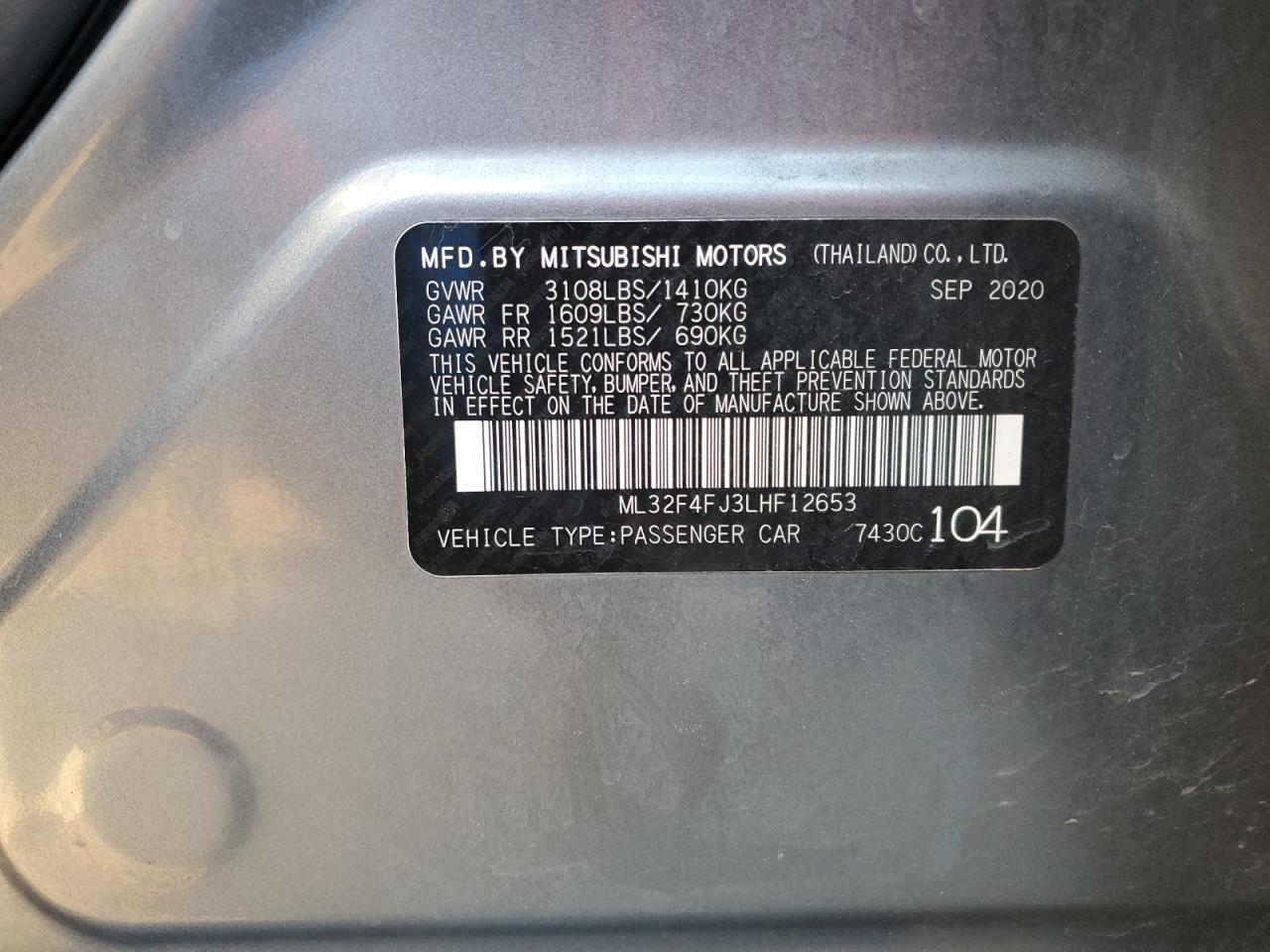 2020 Mitsubishi Mirage VIN ML32F4FJ3LHF12653 Copart auction photo, burn - interior damage thumbnail 12