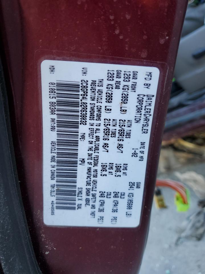 2002 Chrysler Town & Country VIN 2C8GP64L02R638032 Copart auction photo, all over damage thumbnail 13