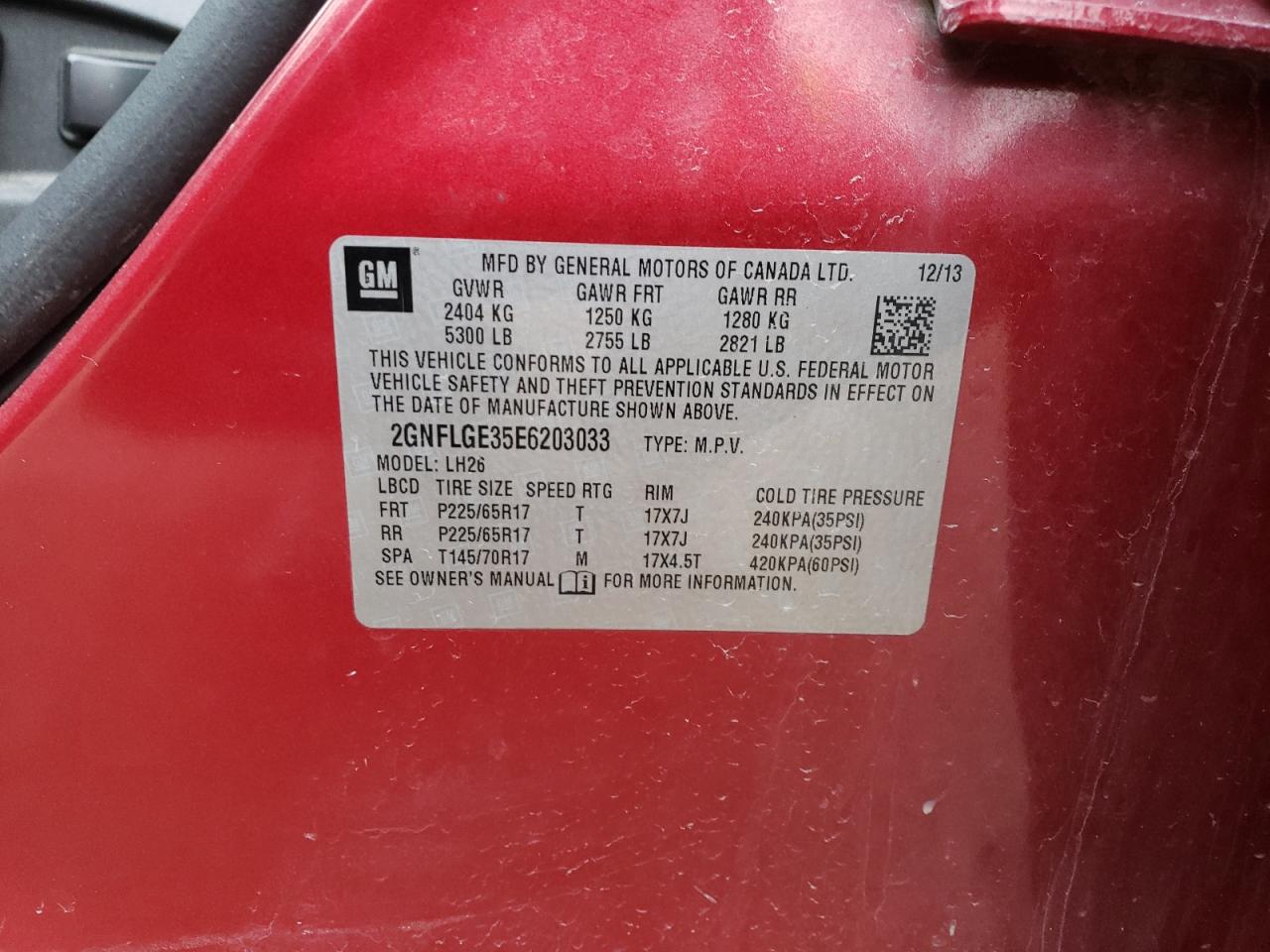 2014 Chevrolet Equinox VIN 2GNFLGE35E6203033 Copart auction photo, all over damage thumbnail 13