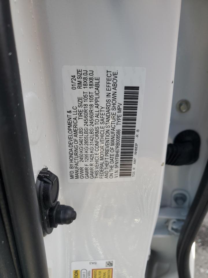 2024 Honda Passport VIN 5FNYF8H67RB008586 Copart auction photo, all over damage thumbnail 13