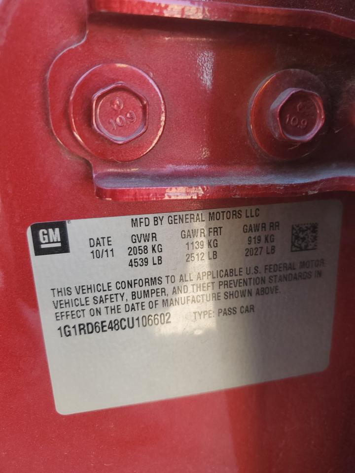 2012 Chevrolet Volt VIN 1G1RD6E48CU106602 Copart auction photo, rear end damage thumbnail 12