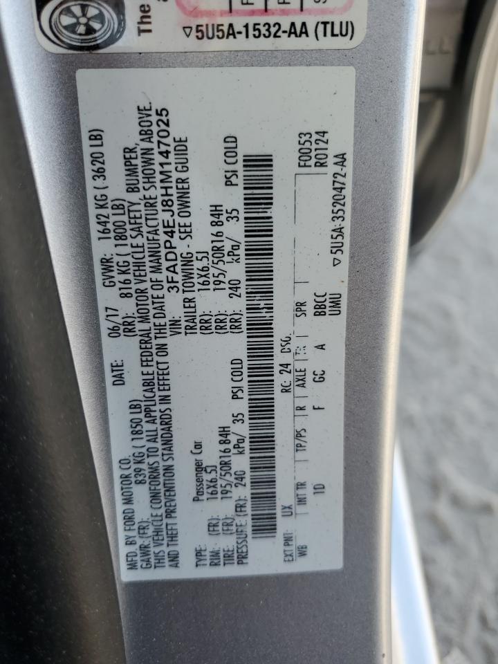 2017 Ford Fiesta VIN 3FADP4EJ8HM147025 Copart auction photo, front end damage thumbnail 15