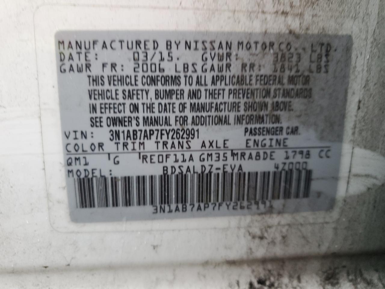 2015 Nissan Sentra VIN 3N1AB7AP7FY262991 Copart auction photo, minor dent/scratches damage thumbnail 12