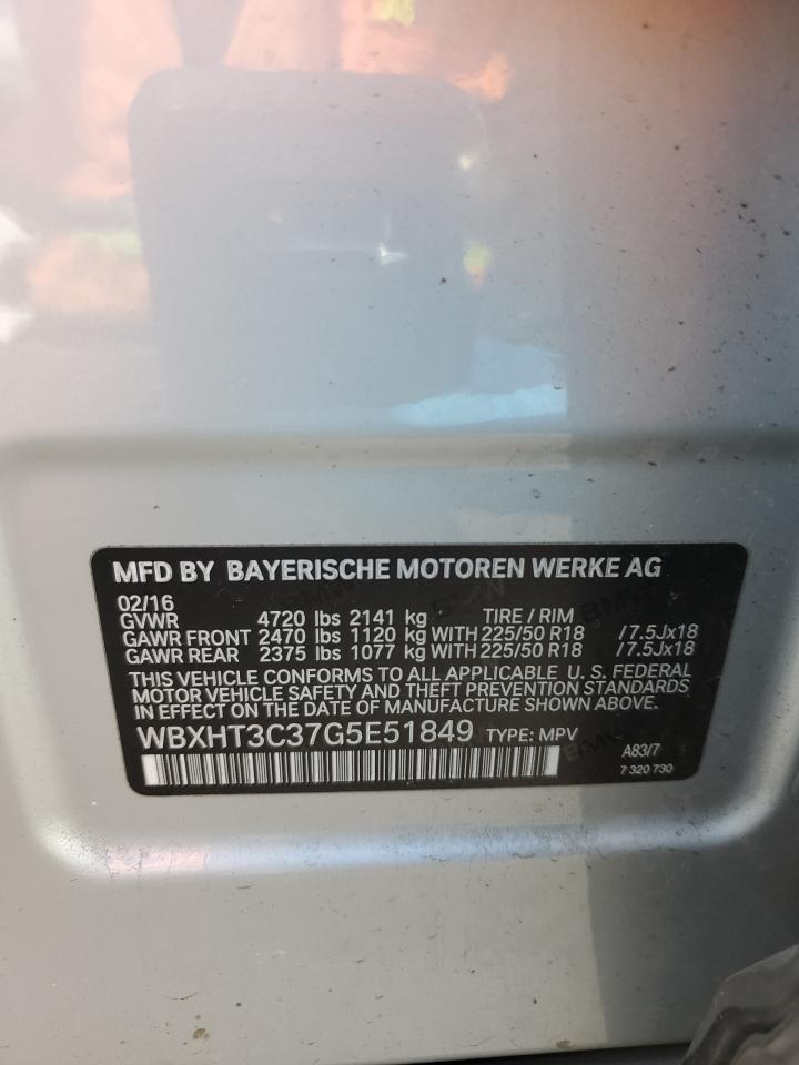 2016 BMW X1 VIN WBXHT3C37G5E51849 Copart auction photo, rear end damage thumbnail 12