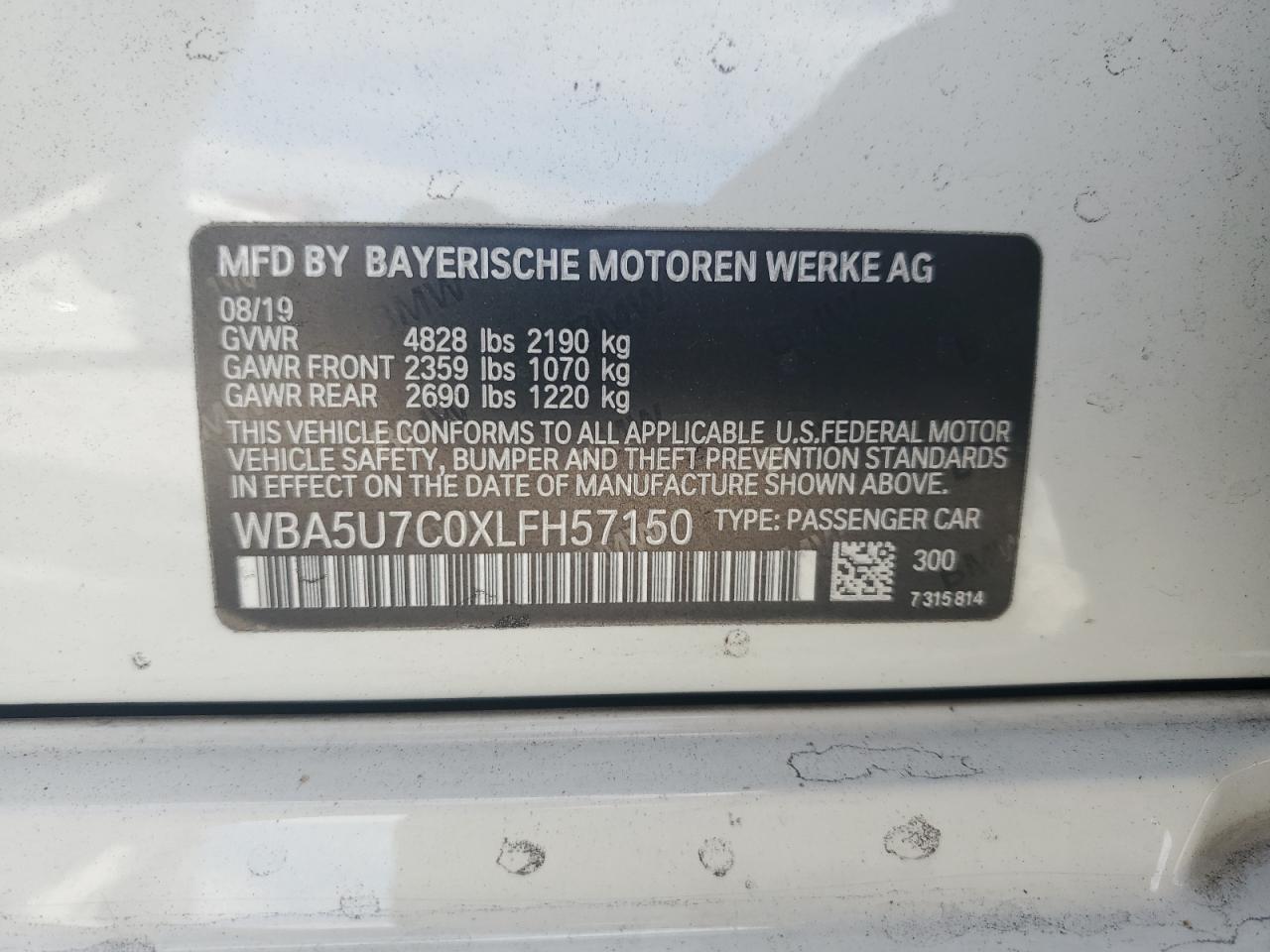 2020 BMW M3 VIN WBA5U7C0XLFH57150 Copart auction photo, front end damage thumbnail 12