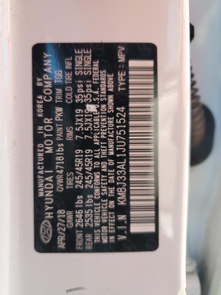 2018 Hyundai Tucson VIN KM8J33AL1JU751524 Copart auction photo, front end / minor dent/scratches damage thumbnail 14