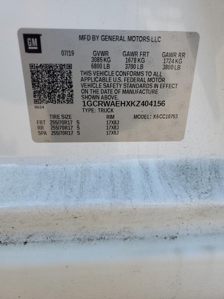 2019 Chevrolet Silverado VIN 1GCRWAEHXKZ404156 Copart auction photo, front end damage thumbnail 12
