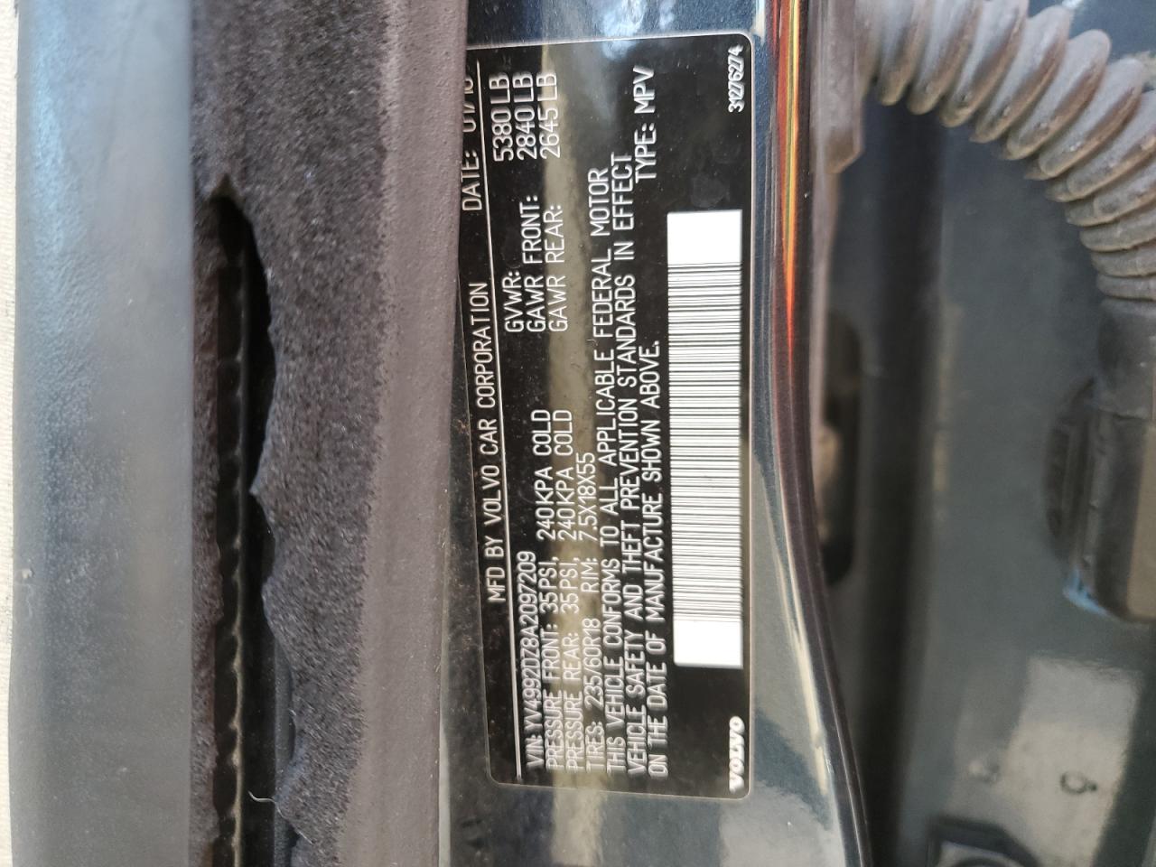 2010 Volvo XC60 VIN YV4992DZ8A2097209 Copart auction photo, all over damage thumbnail 12