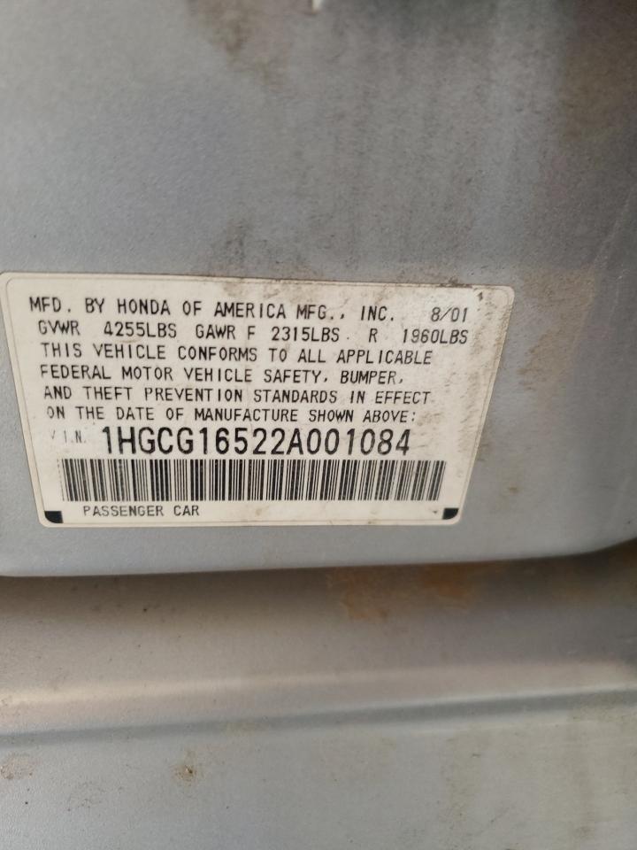 2002 Honda Accord VIN 1HGCG16522A001084 Copart auction photo, all over / mechanical damage thumbnail 12