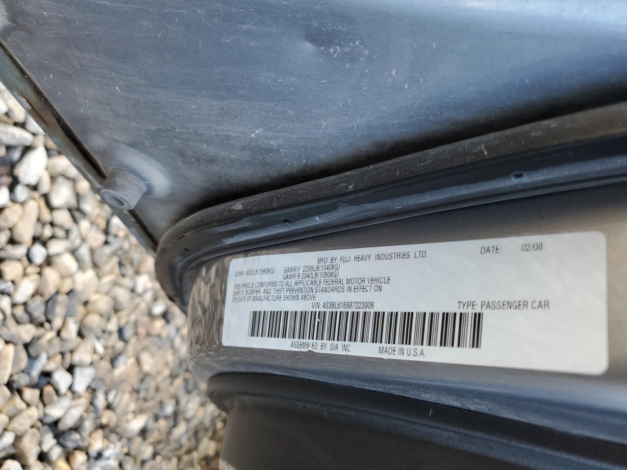2008 Subaru Legacy VIN 4S3BL616987223906 Copart auction photo, side damage thumbnail 12
